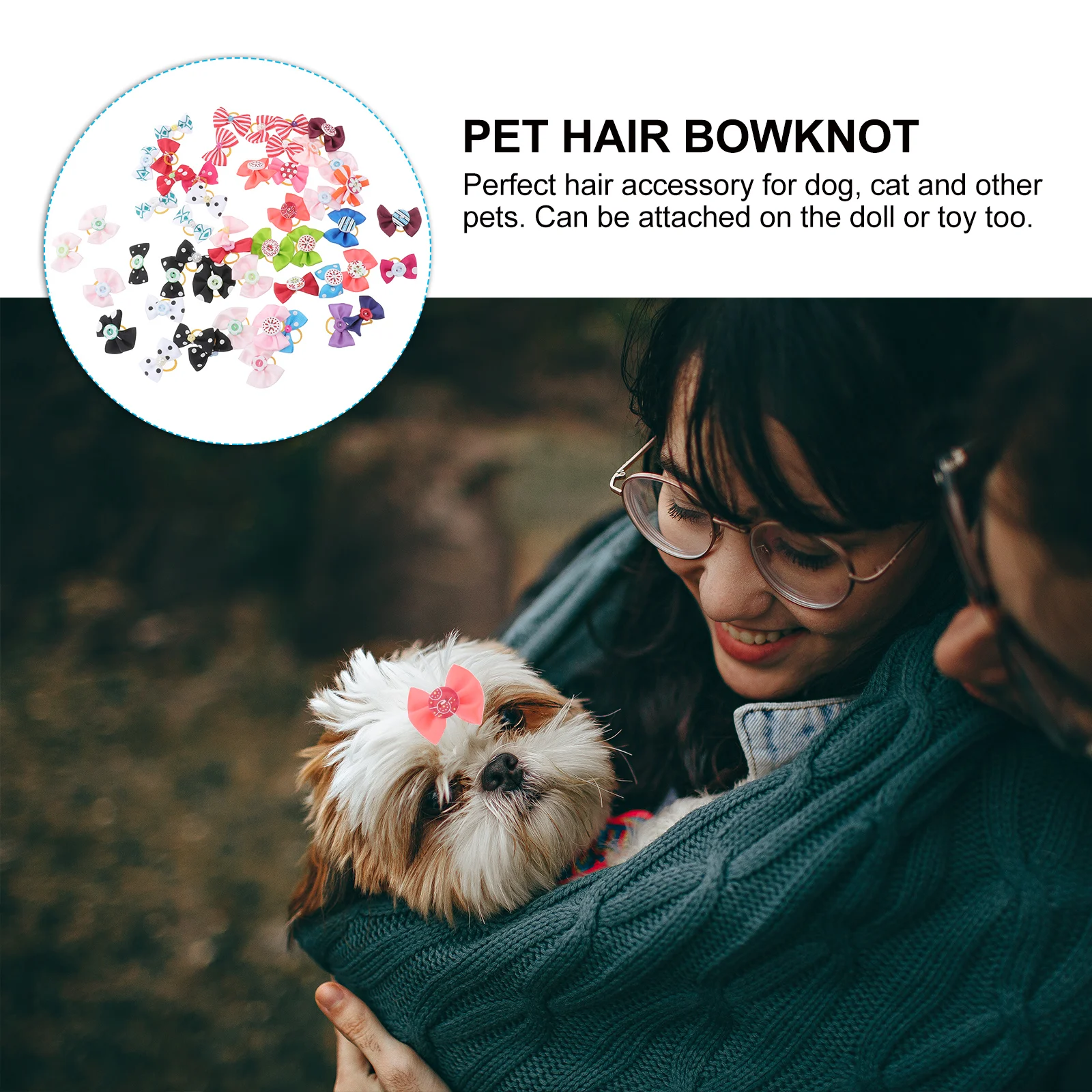 

50Pcs Pet Hair Bowknots Durable Reusable Elastic Bands Exquisite Design Multiple Colors for Dogs Cats Lovely Headpieces