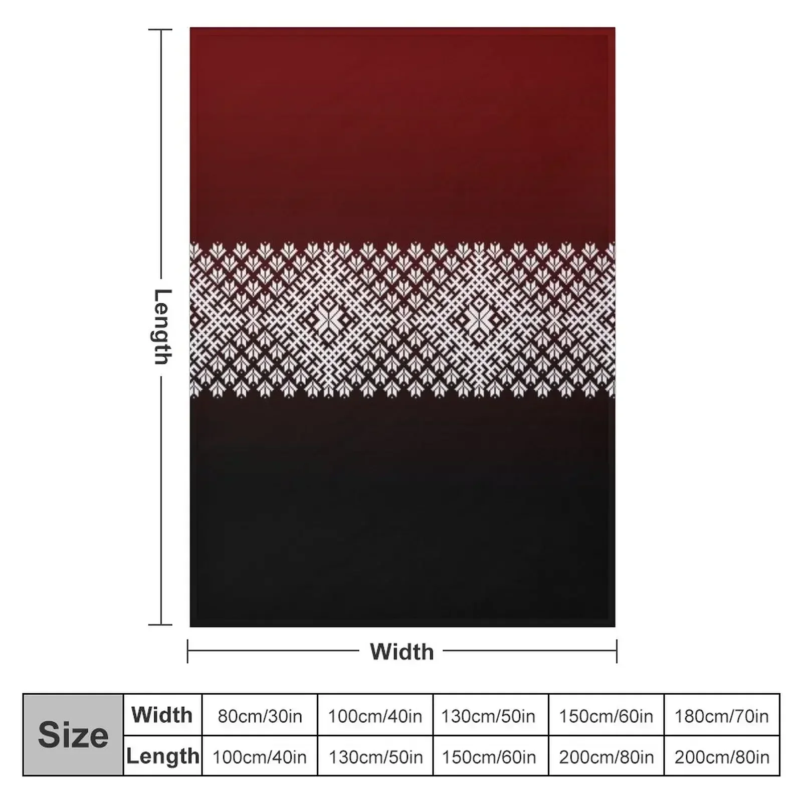 Red Black and White Latvian Lielvarde Belt motif Throw Blanket couch cozy soft plush fuzzy picnic outdoor blanket
