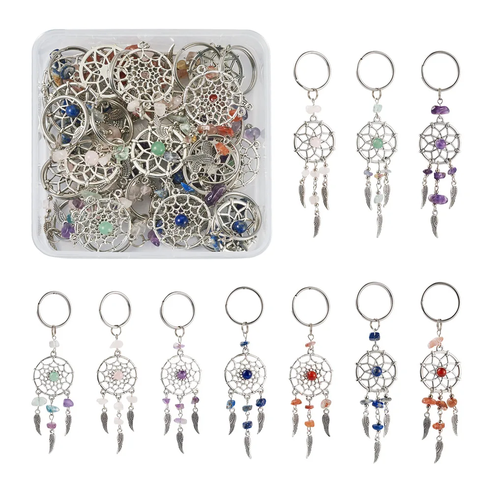 

Natural Stone Dreamcatcher Keychain With Woven Net Feather Charms For Women Bohemian DIY Jewelry Bag Trinket Party Luck Gifts