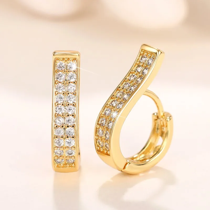 Huitan Number 6 Shaped Hoop Earrings for Women Aesthetic Hollow Pattern Gold Color Fashion Ear Piercing Accessories Jewelry
