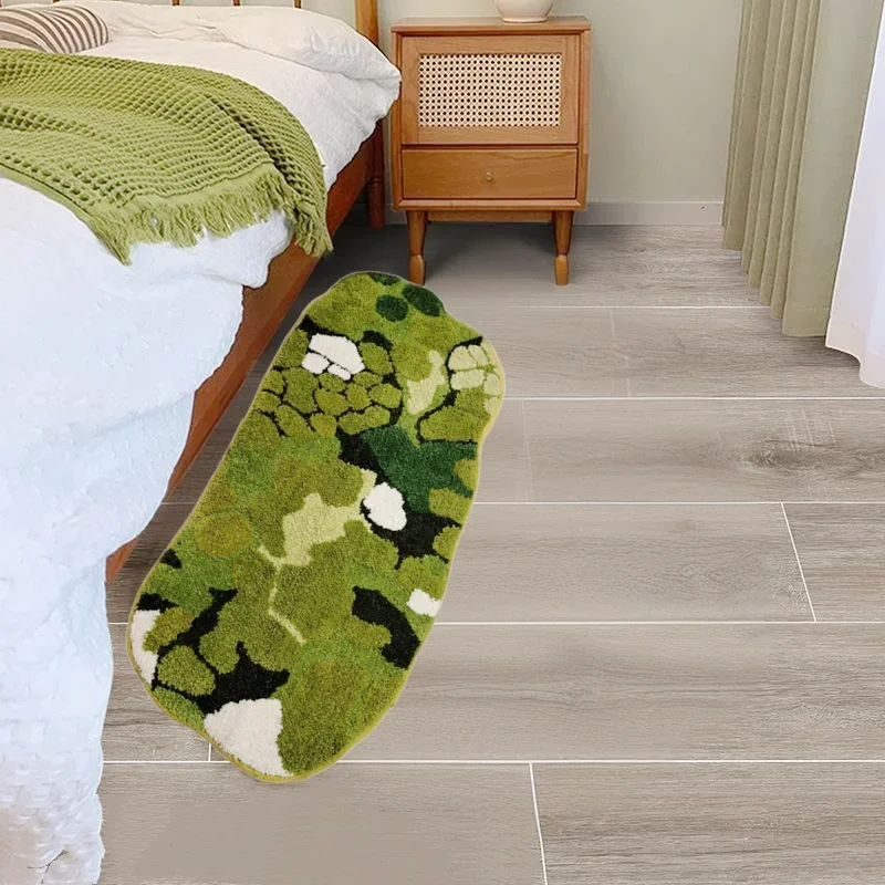 Forest Moss Flocking Bedside Rug, Ultra Soft Non-Slip Bath Mats, Bathroom Carpet & Bedroom Floor Mat for Home Decor