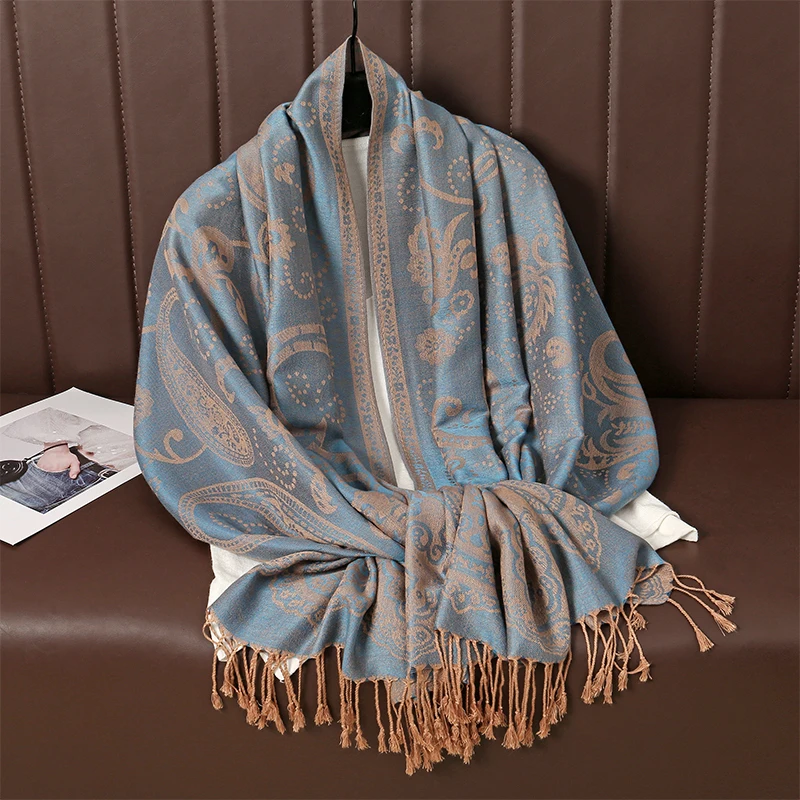 70*190cm Ethnic Style Outdoor Women Paisley Jacquard Scarf Thick Cashmere Tassel Shawl Winter Warm Neck Wrap Pashmina Floral