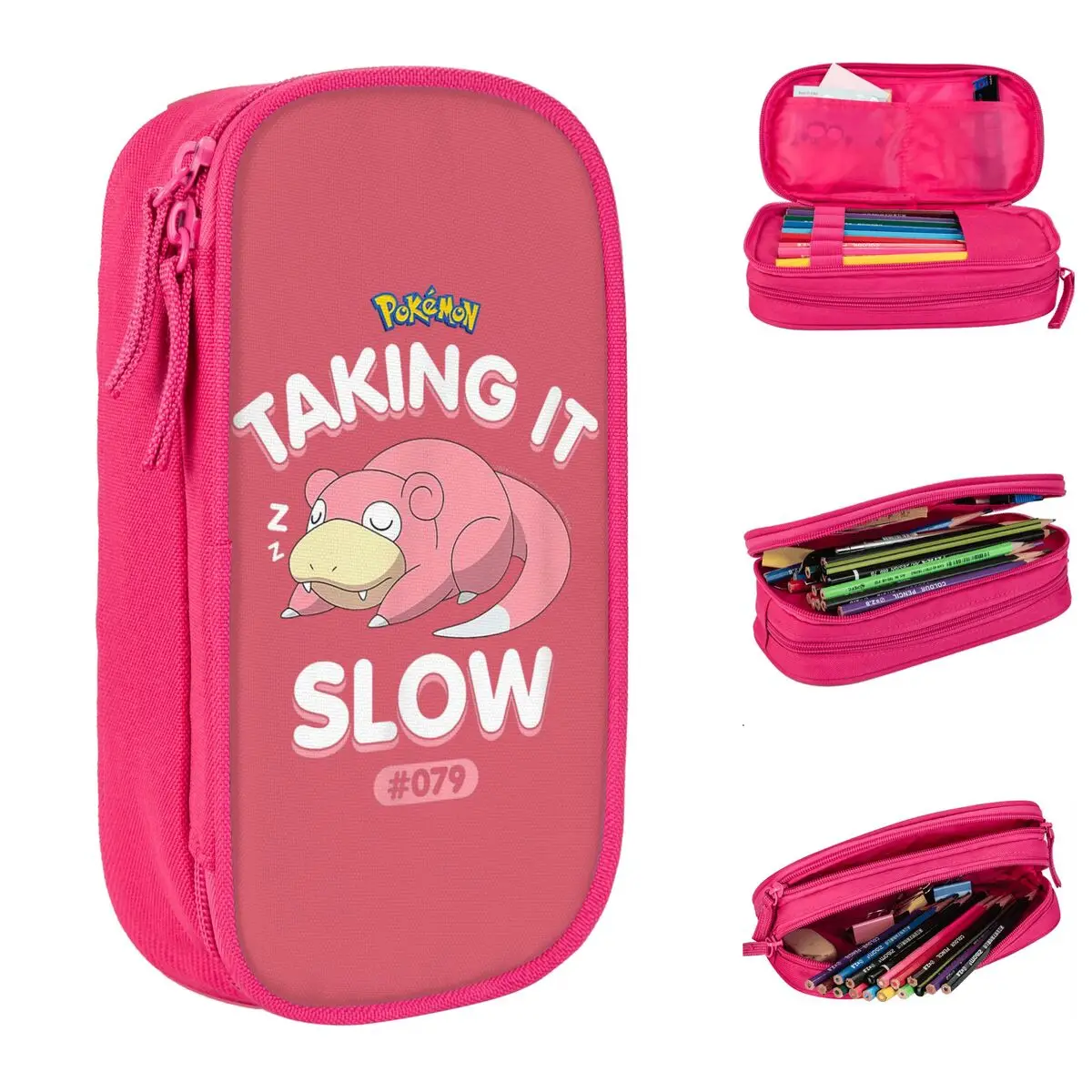 Pokemoned Slowpoke Taking It Slow Pencil Case Lovely Pen Box Bags Kids Big Capacity Students School Zipper Pencilcases