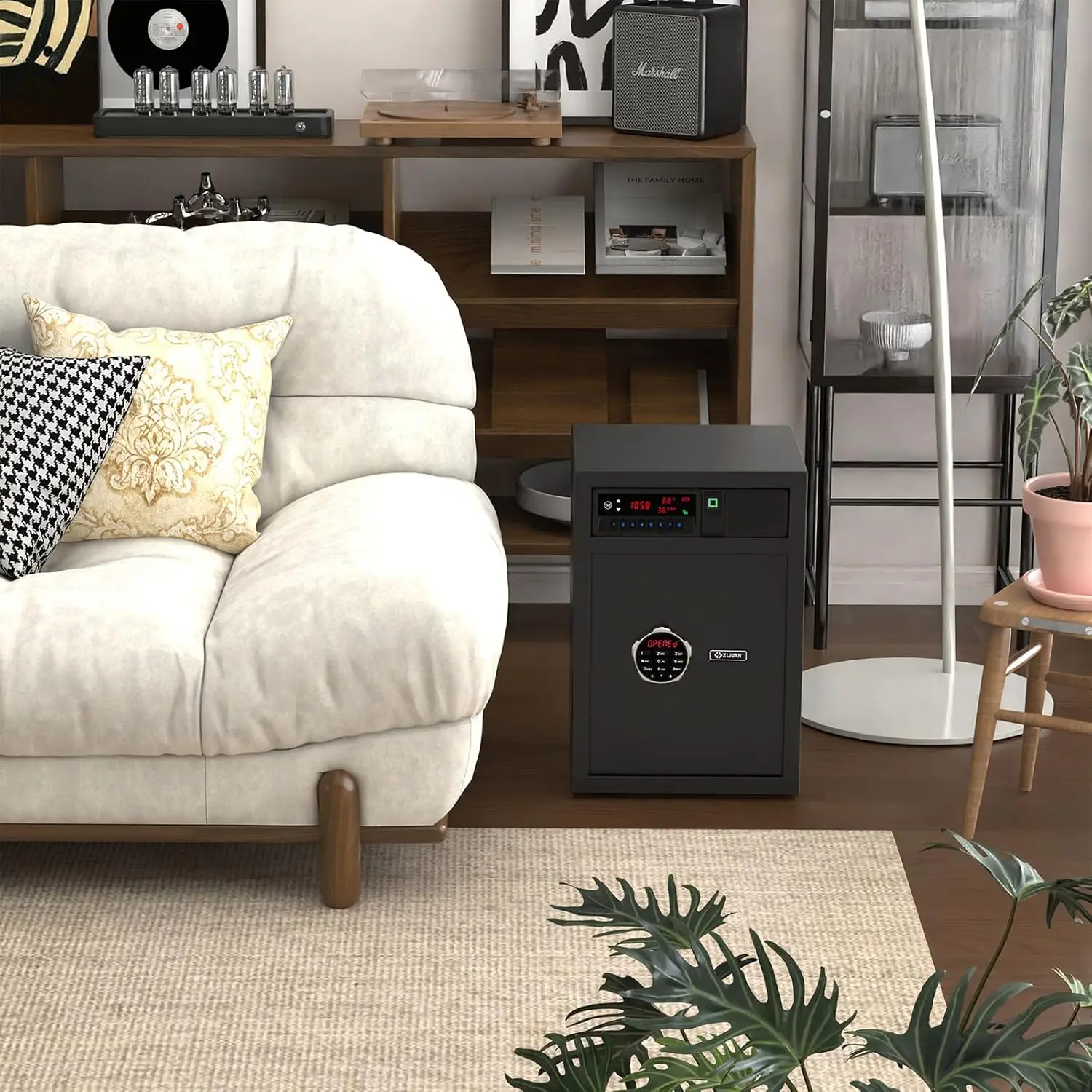 Slide-Away Pistol Handgun Quick Access Gun Drawer Safe with LCD Display of Temp,Humidity,Time,Low Battery Warning,Unlock State f