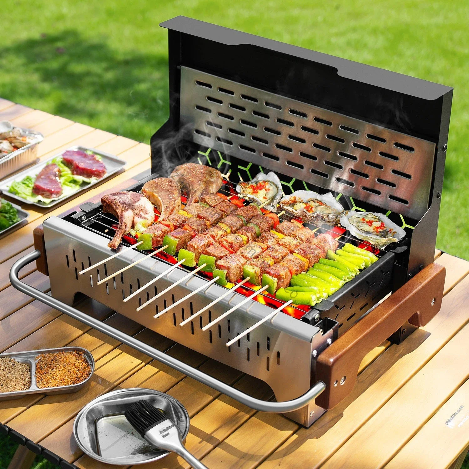 Portable 304 Stainless Steel Folding Charcoal Grill – Multifunctional, Suitable for Home and Outdoor Use