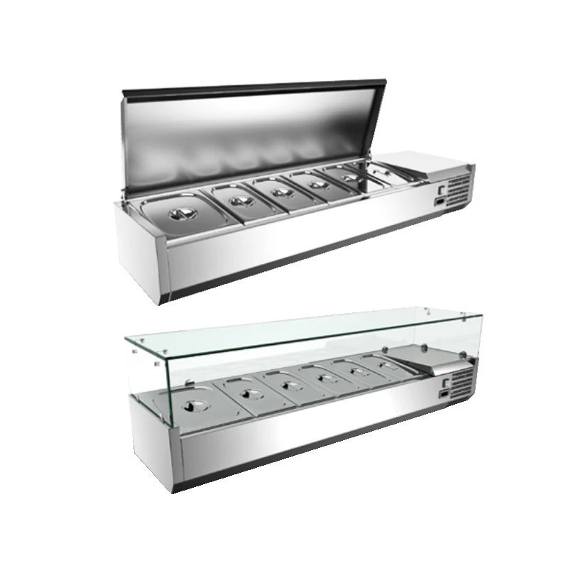 علبة عرض الثلاجة التجارية بيتزا الإعدادية الجدول الثلاجة المبردة مكافحة الأعلى سلطة الفاكهة بار الثلاجة عرض