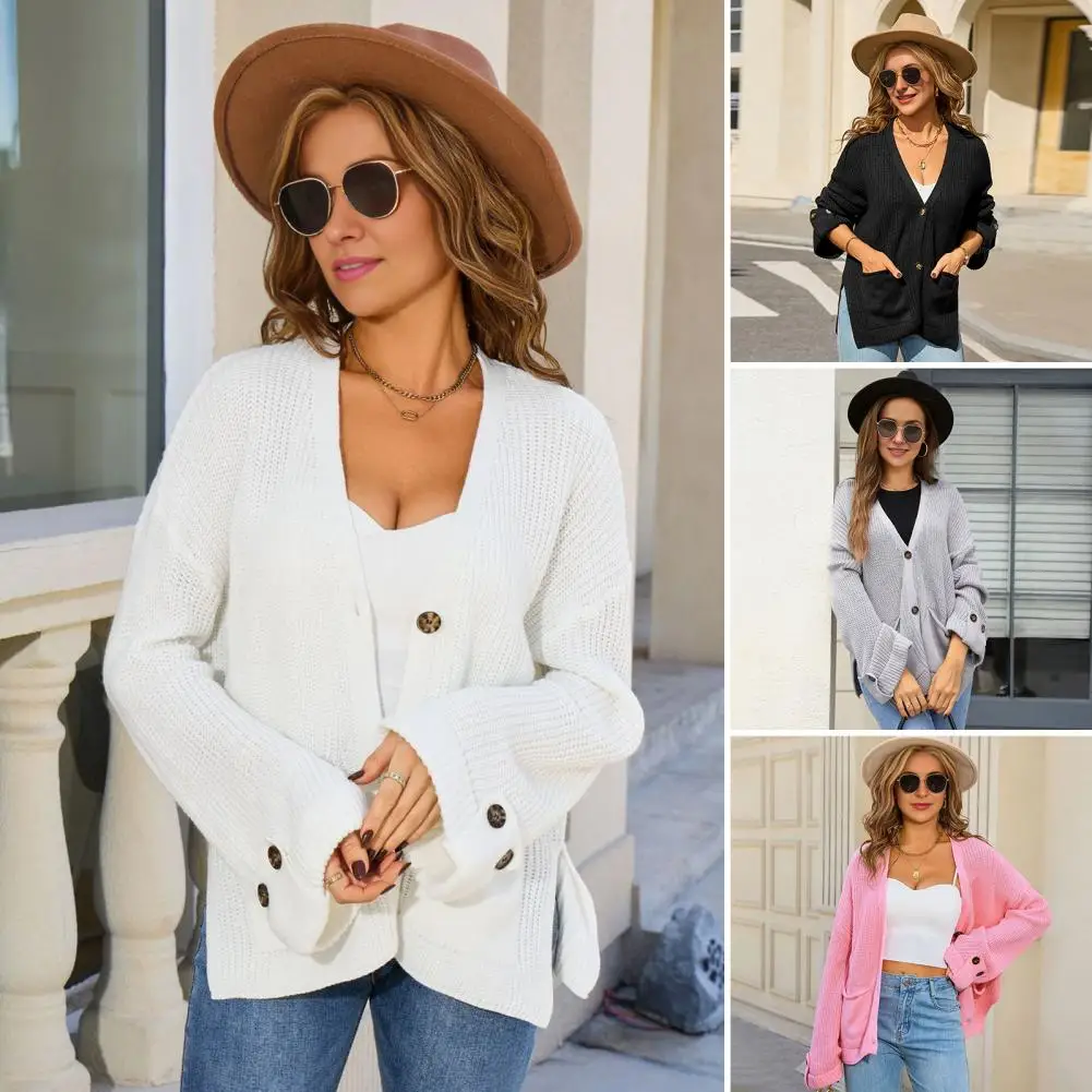 

Women Knitted Coat Stylish Women's Oversized Button Down Cardigan with Pockets Knitted Long Sleeve Fall for Autumn-winter