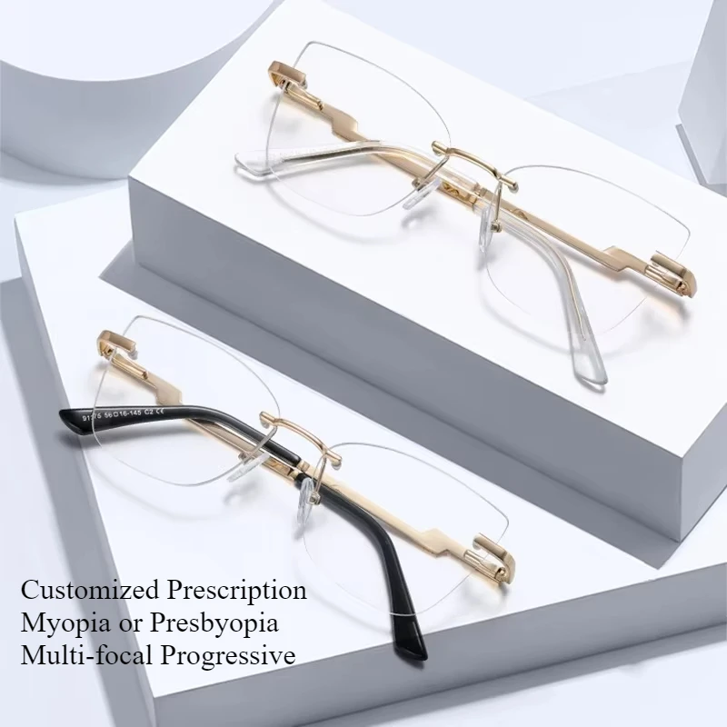 

Женские очки по рецепту без оправы, мультифокальные прогрессивные фотохромные очки с защитой от синего света, близорукость и дальнозоркость