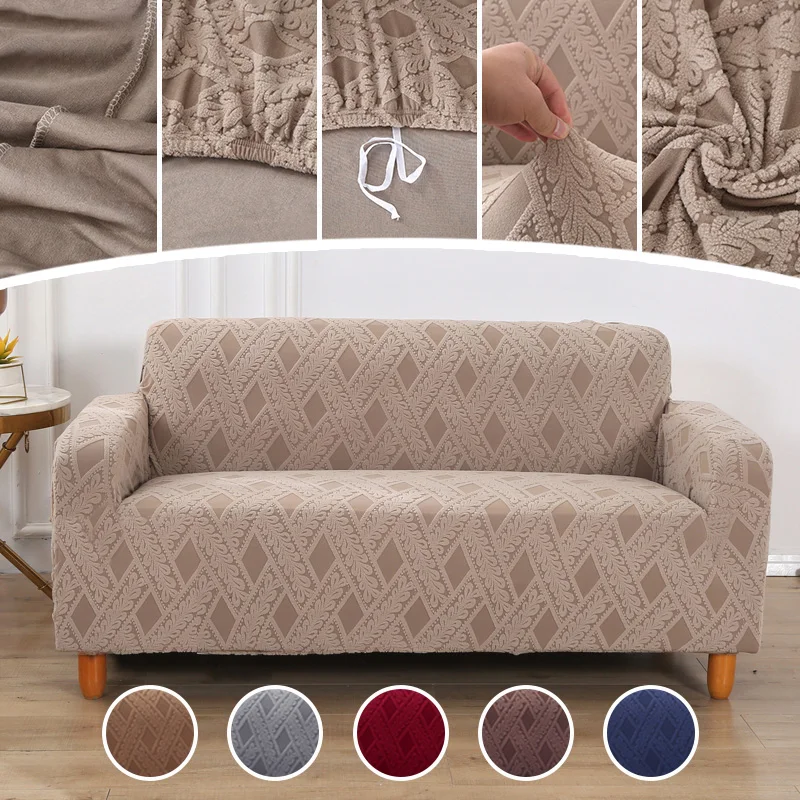 Solid Color Stretch Jacquard Sofa Cover Removable Washable Pet Friendly Anti-Slip Furniture Protector Living Room Home Decor