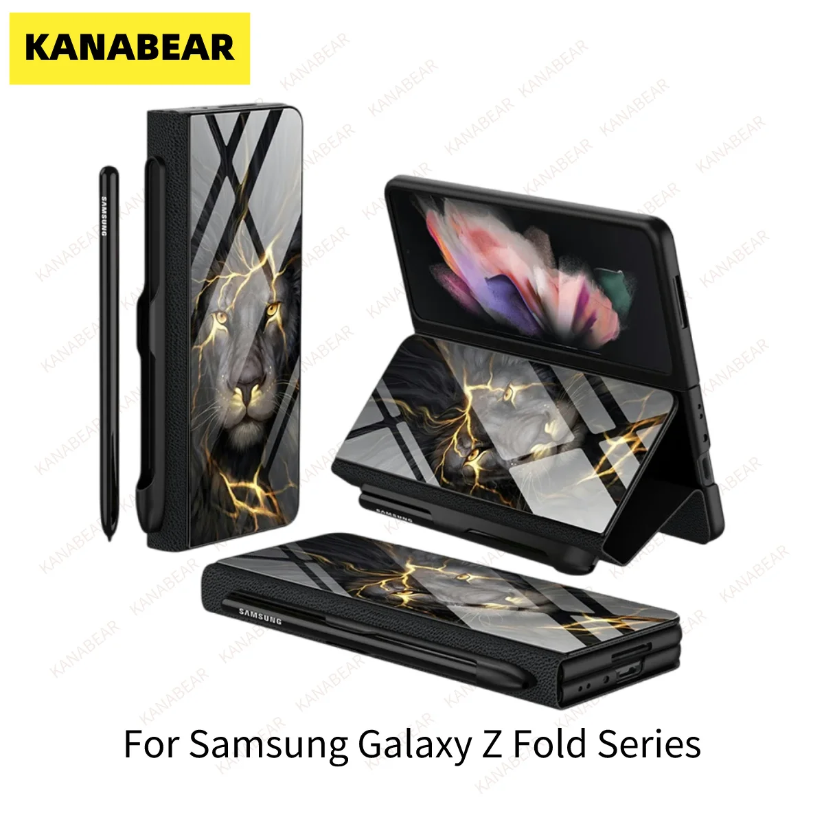 

Luxury Painted Glass With Pen Slot Case For Samsung Galaxy Z Fold 4 Plain Leather Fold Holder Cover For Galaxy Z Fold 3 Cases