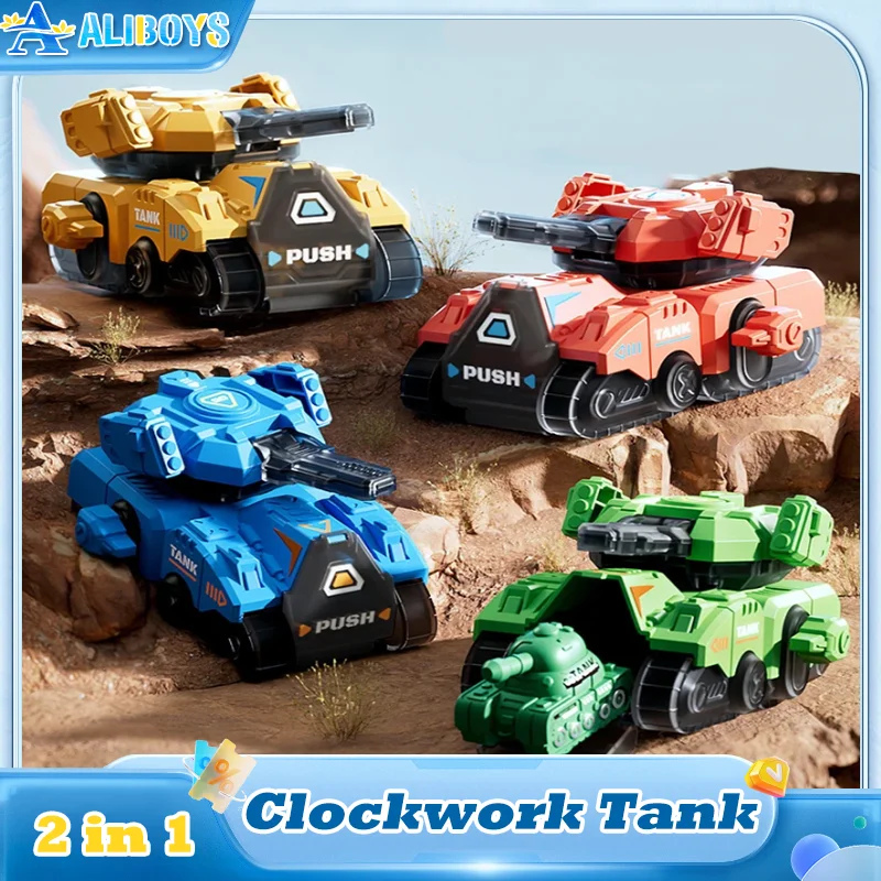 

Clockwork Sliding Tank 2 in 1 Rotating Built in Small Tank Simulated Model Wind-up Battle Inertia Vehicle Children's Xmas Gift