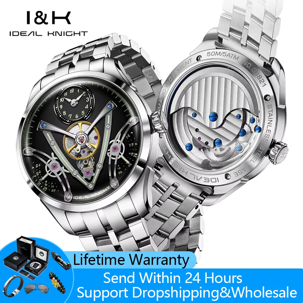 Ideal Knight 6821 Automatic Watches for Men Luxury Brand Original Personality Hollow Fashion Wristwatch Man Mechanical Watches