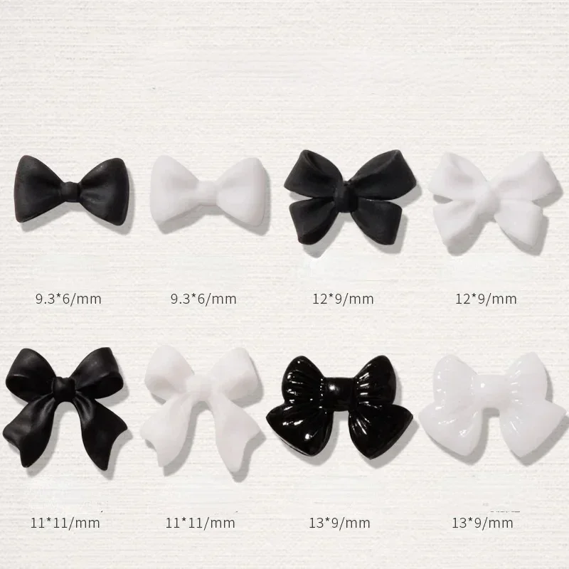 50pcs/Bag Black And White Nail Art Bowknot Resin Nail Jewelry Three-Dimensional Ribbon Polishing Jewelry DIY Nail Art Design