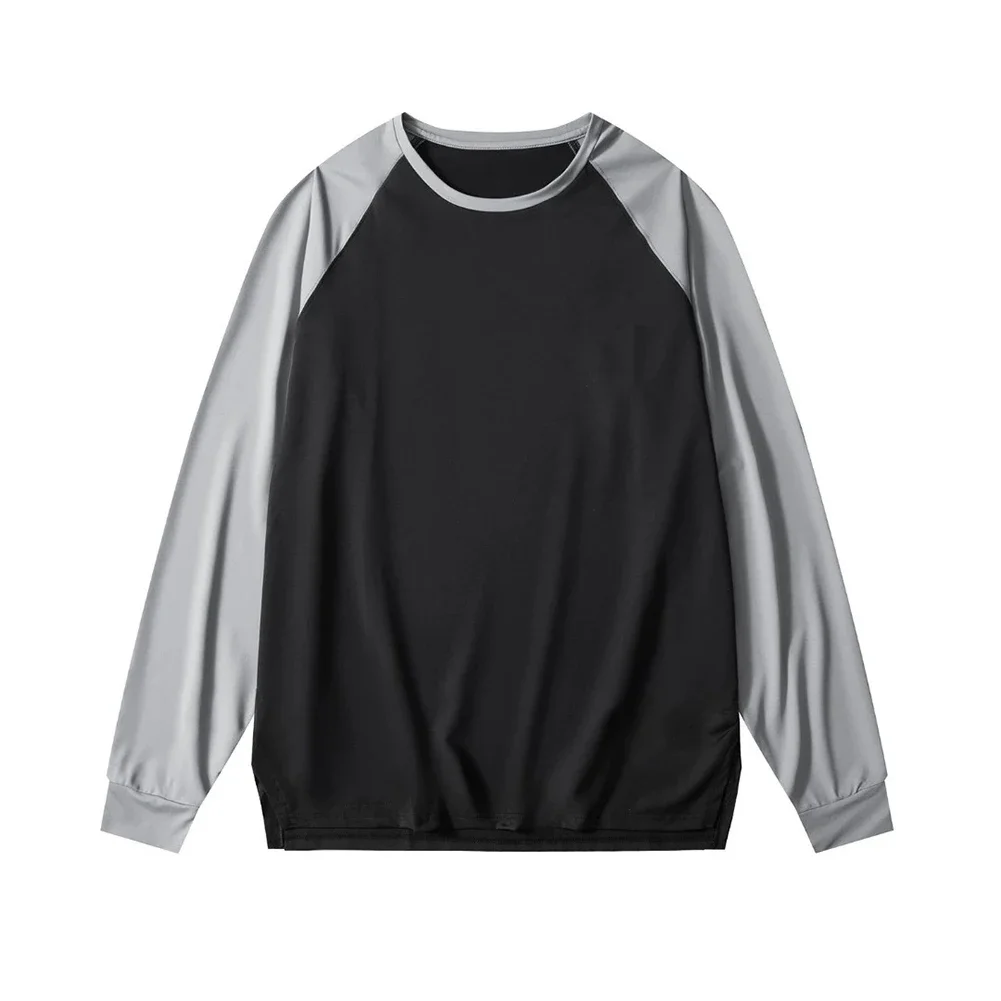 

Casual Top Color Patchwork O Neck Design Slight Stretch Fabric Casual Color Patchwork Top Streetwear Black-Grey