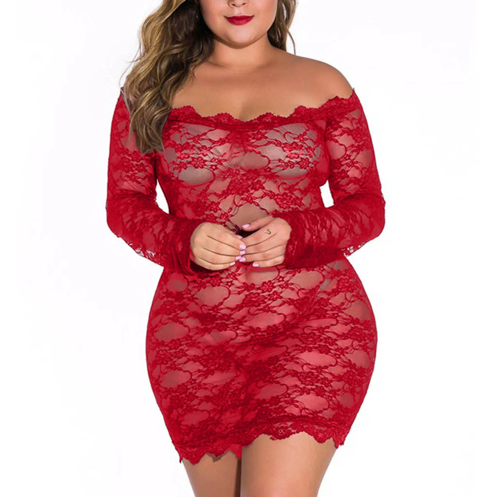 New Sexy Off Shoulder Pajamas Fashion Multi -colored Women Plus Size Underwear Lace One shoulder Lingerie Pajamas Set Erotic xxx