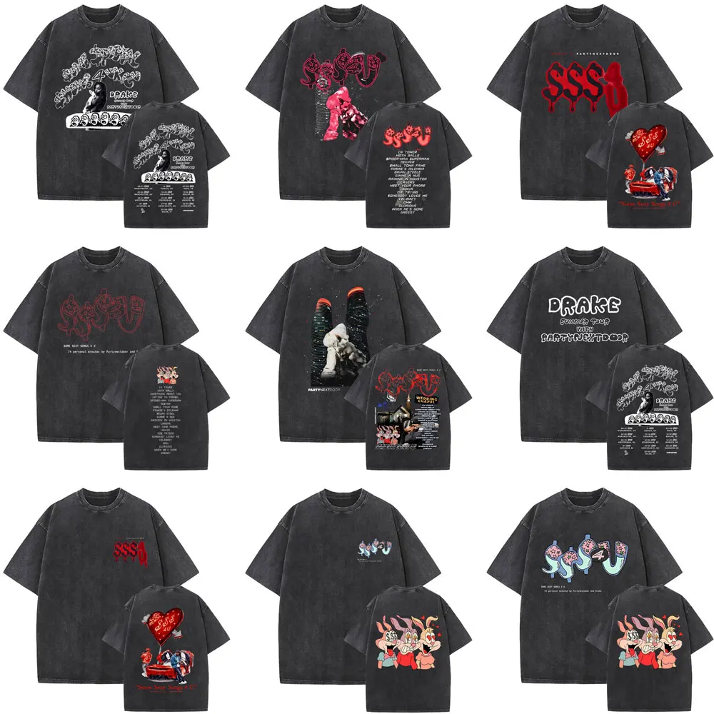 

Washed Vintage Rapper Drake Europe Tour with Partynextdoor 2025 T Shirts Some Sexy Songs 4 U T-shirt Men Hip Hop SSS4U T-shirts