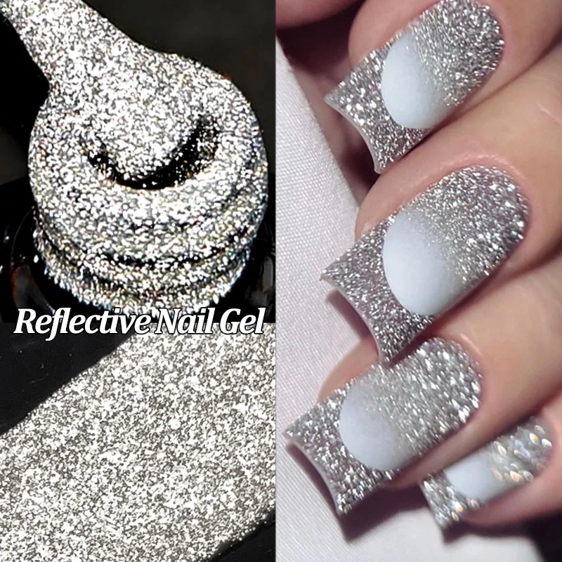 LILYCUTE 7ML Silver Reflective Glitter Gel Nail Polish Soak Off Super Shining Champagne Gold UV Gel Polish For Nail Art Manicure