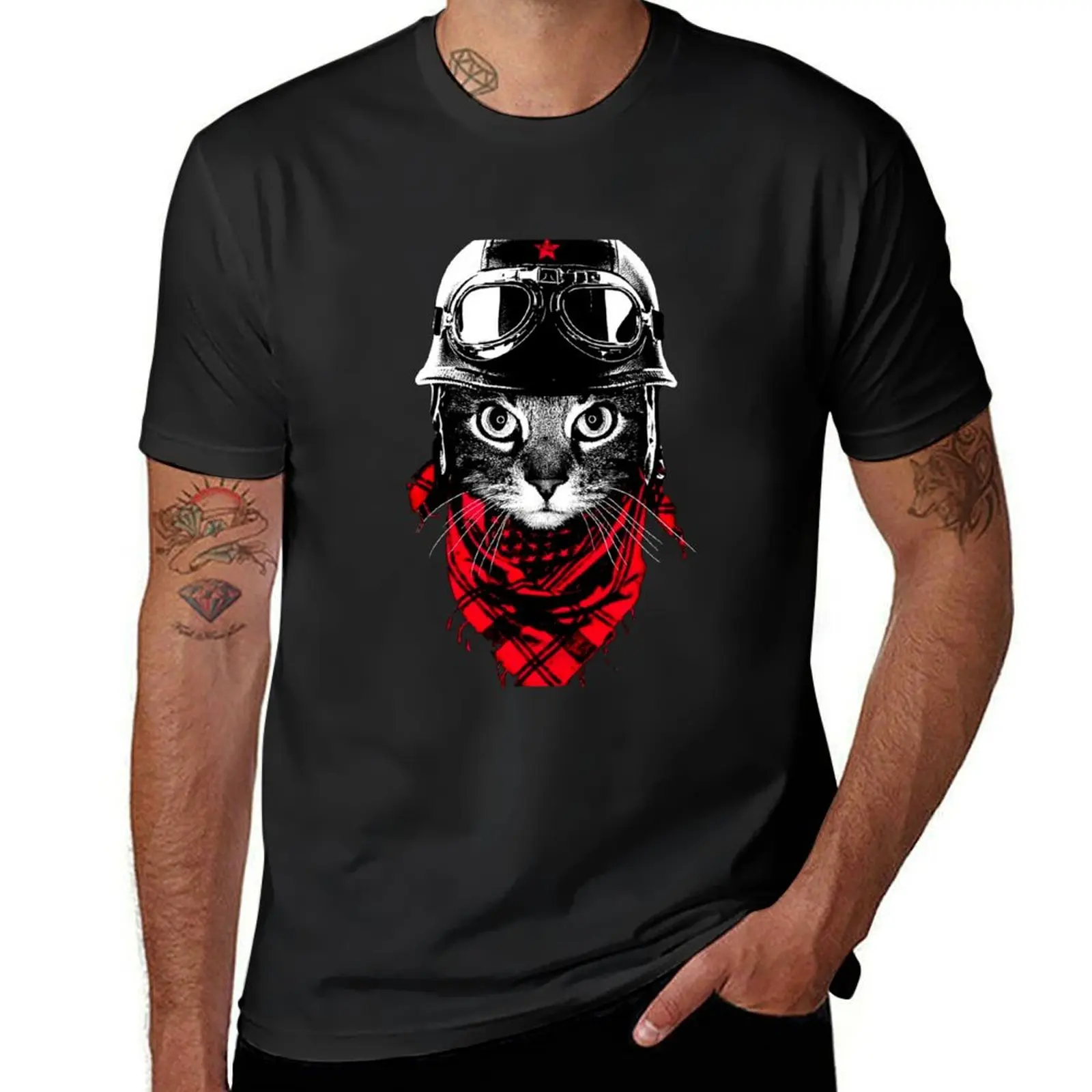Biker Cat for cats and Motorcycle lovers cats, helmet T-Shirt cute tops anime Blouse men clothes
