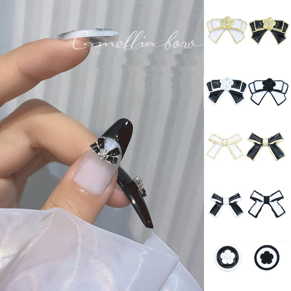 10pcs French Wedding Nail Decoration Jewelry 3D Black White Camellia Wedding Ceremony Nail Tips Supply Simplicity Design Style