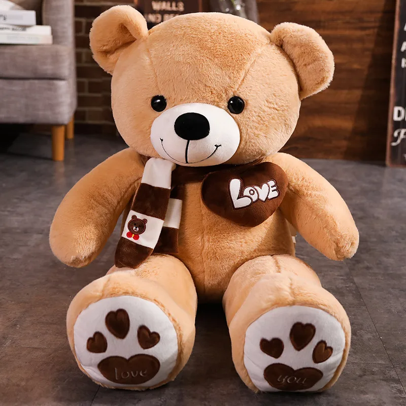 80/100CM 4 Colors Bear With Scarf Stuffed Animals Bear Plush Toys Bear Doll Lovers Birthday Baby Gift