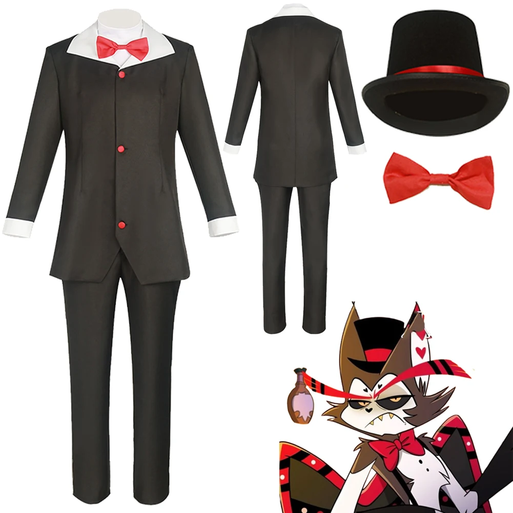 

Husk Cosplay Men Outfits Cartoon Hell Inn Roleplay Costume Male Role Hat Bow Tie Full Suits Halloween Party Fantasia Outfits