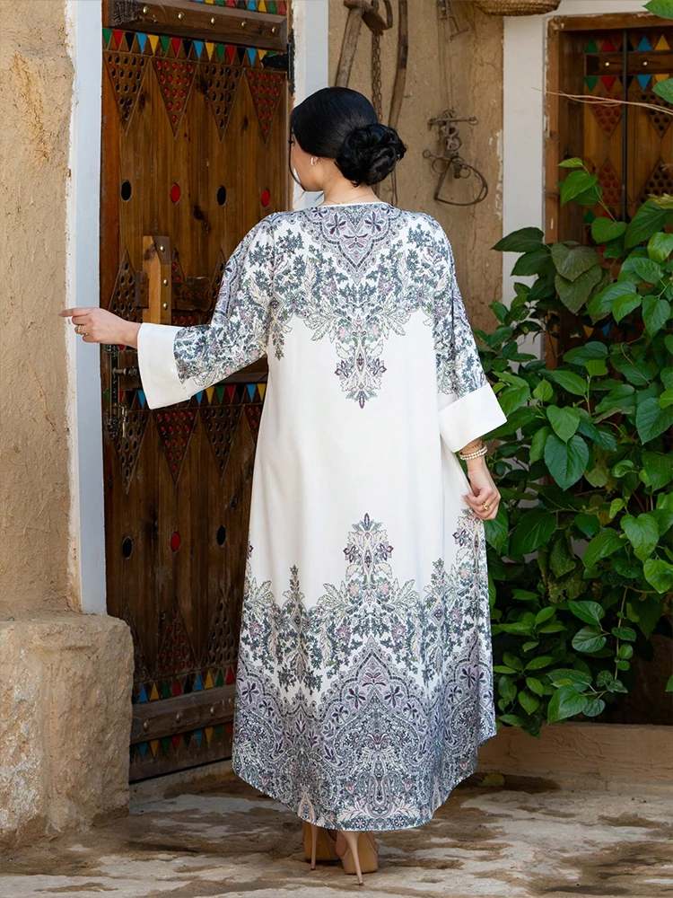 TOLEEN Women Floor-Length Dresses Fashion Embroidered Flares Floral Print Loose O-Neck Women 's Gown Elegant Evening Dress