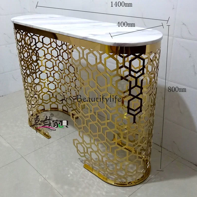 FG17Light الفاخرة الفولاذ المقاوم للصدأ جوفاء نهاية عرض الجدول الحديثة الحد الأدنى الممر الحائط الرخام الذهب الفن مدخل الجدول