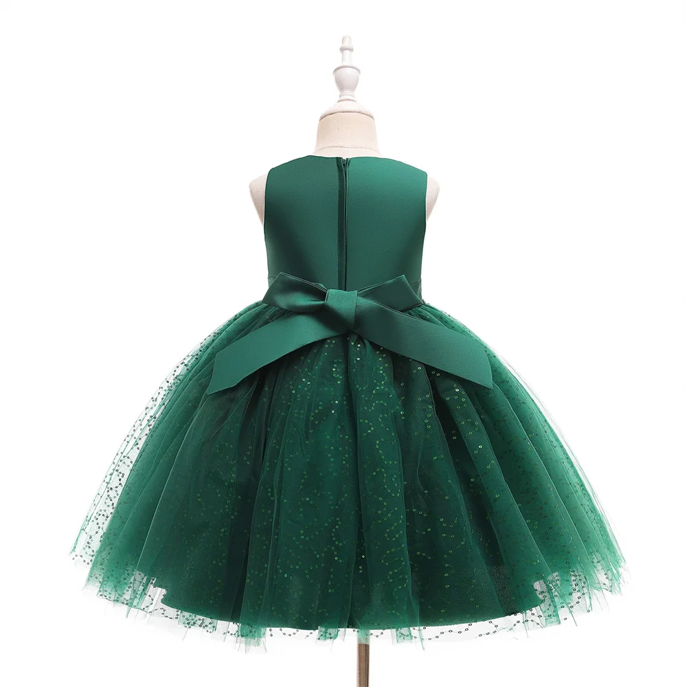 Princess o-collo a-line Tulle Flower Girls Dress Sparkly strass paillettes senza maniche skinny lunghezza al ginocchio primo abito da ballo Communio