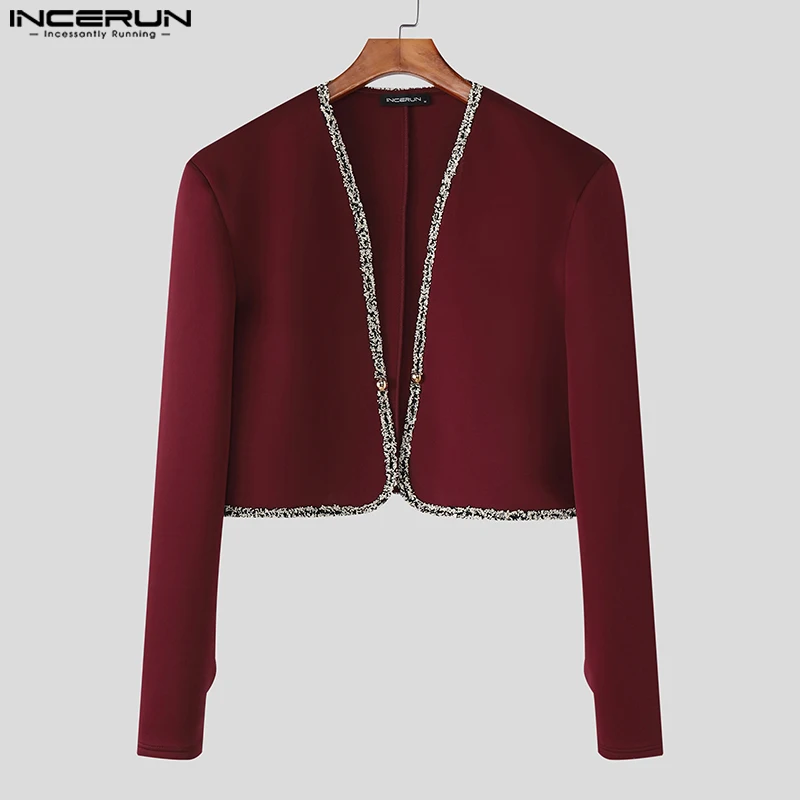 INCERUN Men Jackets Patchwork Long Sleeve Open Stitch Casual Crop Coats Men Streetwear 2025 Fashion Male Outerwear Jackets S-5XL - Image 4