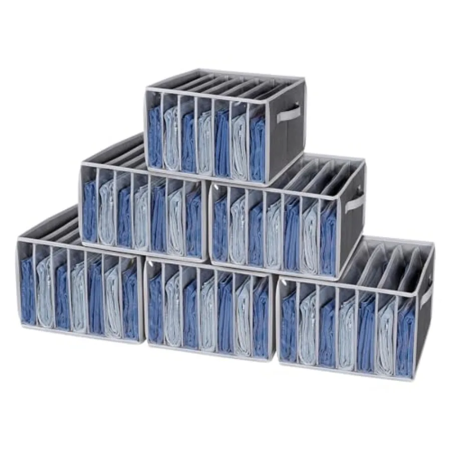 

Upgraded Wardrobe Clothes Organizer with Support Board Clear Pant Organizer for Closet with 7 Grids Jeans Storage Organizer for