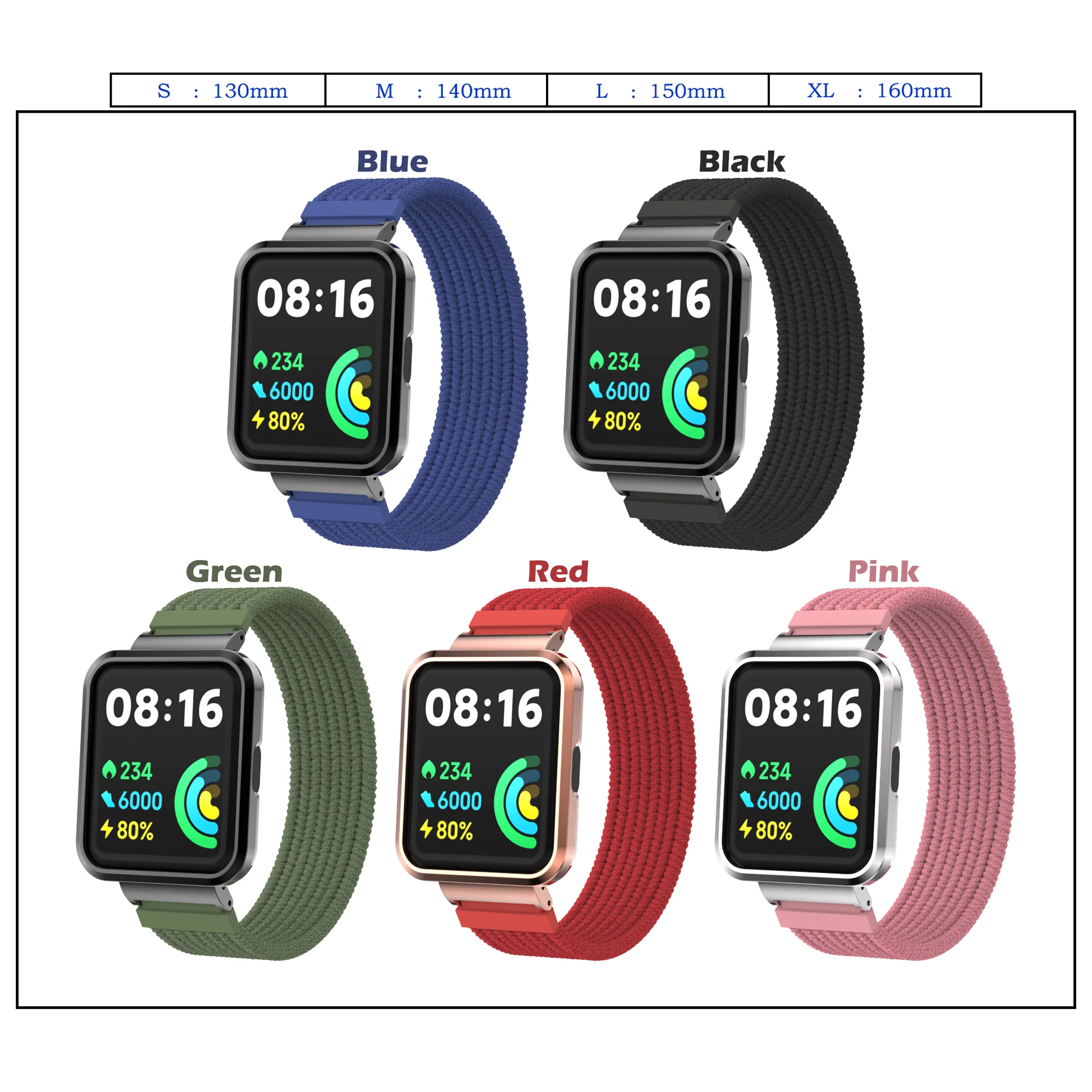 SinHGeY For Redmi Watch 2 Lite Strap Soft Nylon Strap Metal Case Elasticity Replacement Wristband