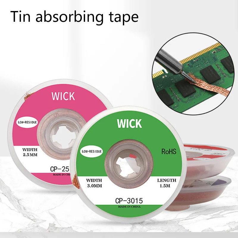 1.5M Desoldering Mesh Braid Solder Remover Wick Wire Welding Tin Sucker Cable Lead Cord Flux BGA Repair Tool