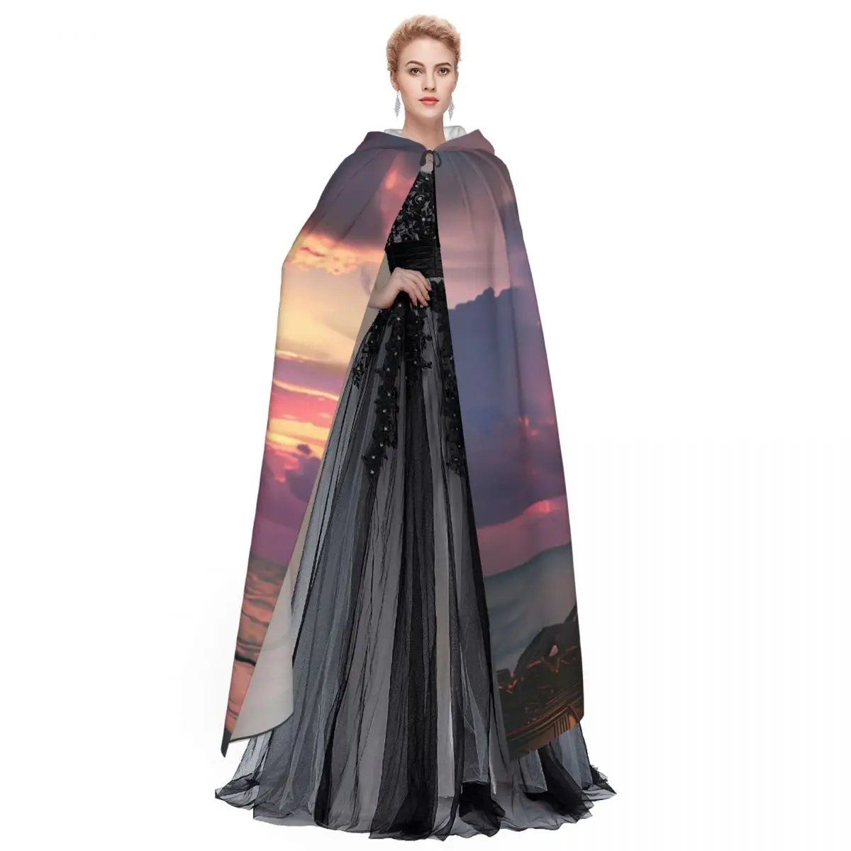 Ashanti Empire Warrior의 Letricia 여왕 긴 후드 망토 마녀 중세 의상 코스프레 케이프 HalloweenCoat 성인 유니섹스