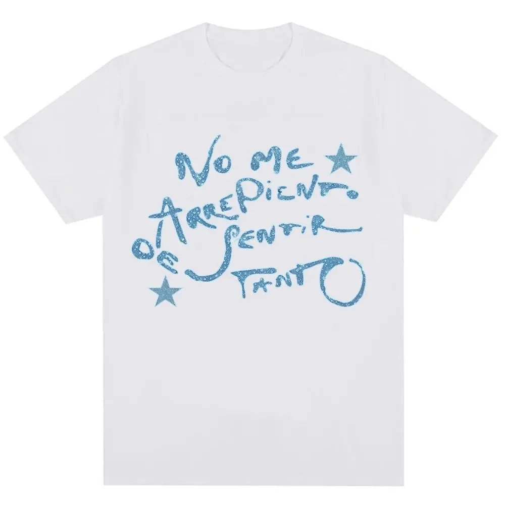 Blue Glitter Spanish Handwritten Star Print Men T Shirt Cotton Short Sleeve Y2K Streetwear Casual Graphic Tee Tops