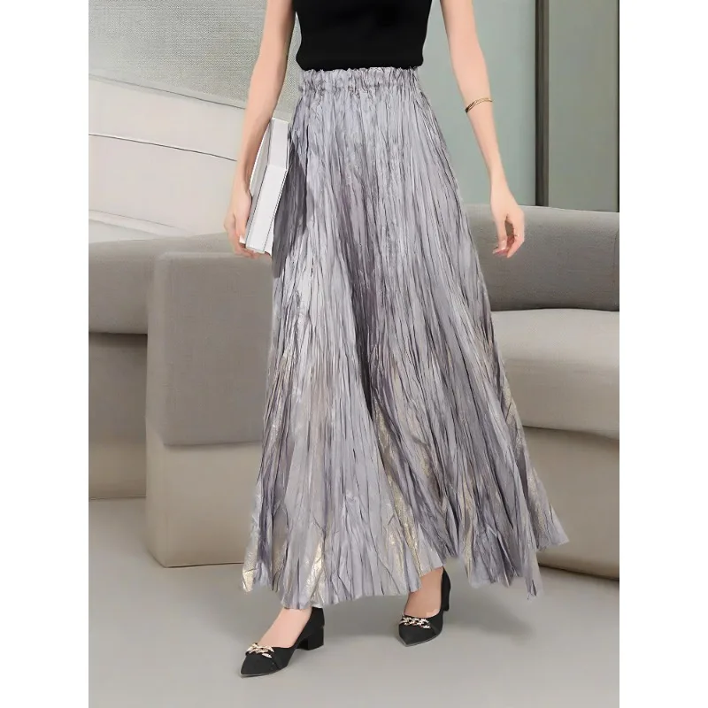 

Miyake плиссированная гладированная юбка-бюстье для женщин, осень 2022, новый дизайн, большая распашная юбка с высокой талией, длинная большая распашная юбка-зонтик