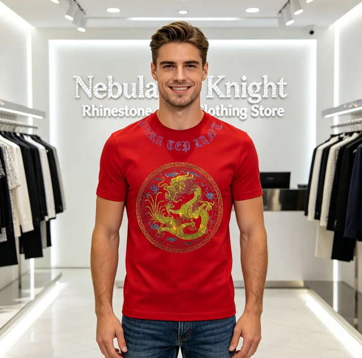Luxury Designer Mens Rhinestone Studded T Shirt Summer Breathable Short Sleeve Hip Hop Casual Gift For Men Fashion Top