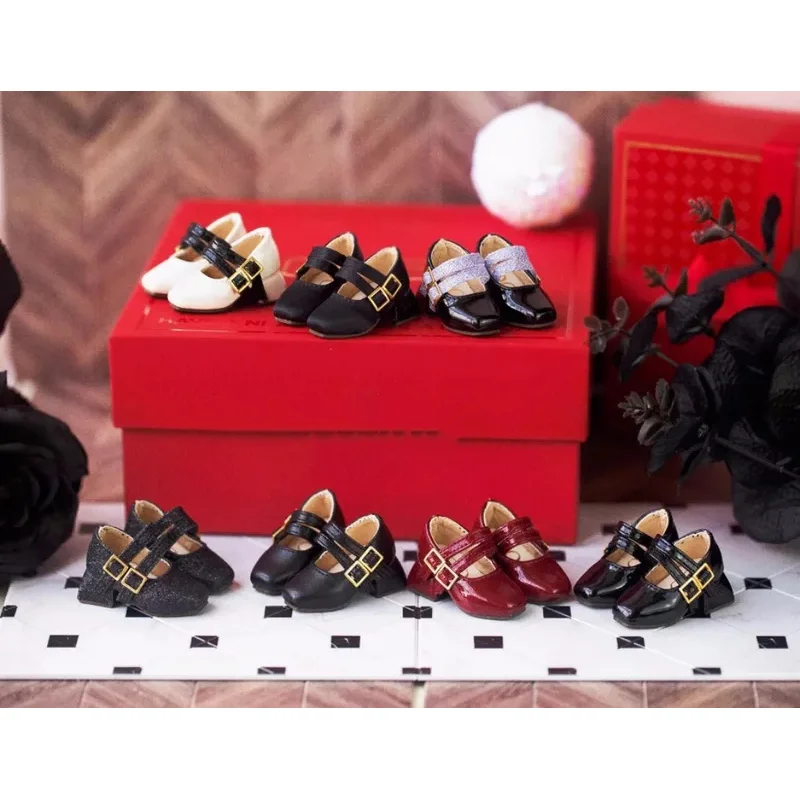 

BJD Doll shoes fit on 1/3 1/4 1/6 Uncle ID75 size Double buckle square head chunky Heel Mary Jane High Heel Doll accessories