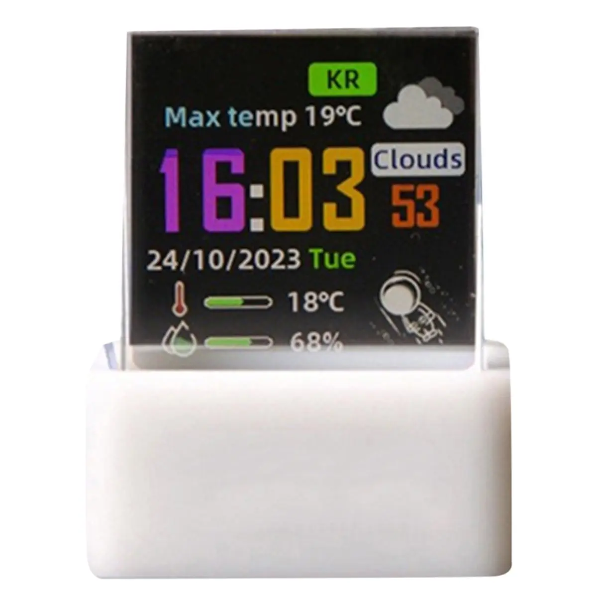 A32I Crystal Cube Photo Display Holographic Desktop Smart Weather Station Digital Clock with GIF Animations Album White