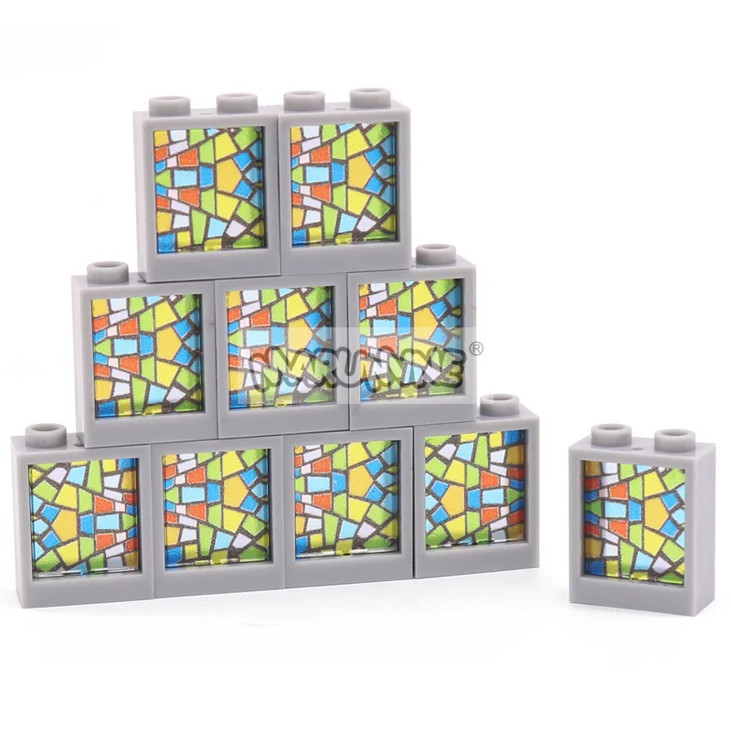 MARUMINE MOC Building Block Brick Printed Window 1x2x2 Frame Glass Street View House Parts Accessories 60601 60592 Compatible