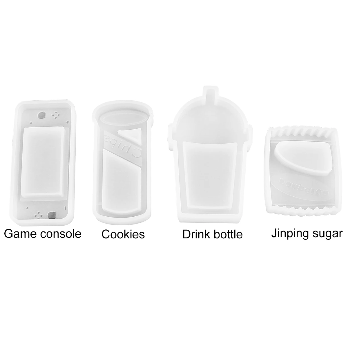

4pcs Diy Crystal Epoxy Silicone Mold Candy Cookie Beverage Bottle Game Machine Shape Bag Pendant Decoration Tool Reusable