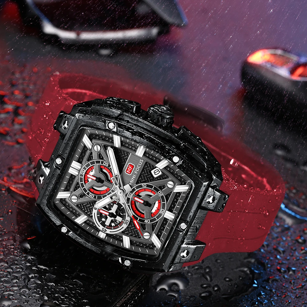 MINI FOCUS Men Luminous Quartz Watch Soft Silicone Strap Waterproof Sports Wristwatch for Male 0602G