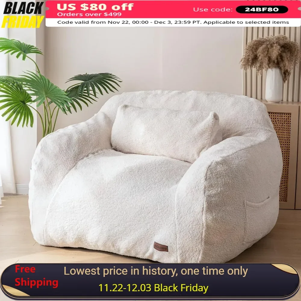 Large Bean Bag Chair, Bean Bag Adult Loveseat with Pillows, Lazy Loveseat with Padding for Reading, Gaming, Bean Bag Sofa Chair