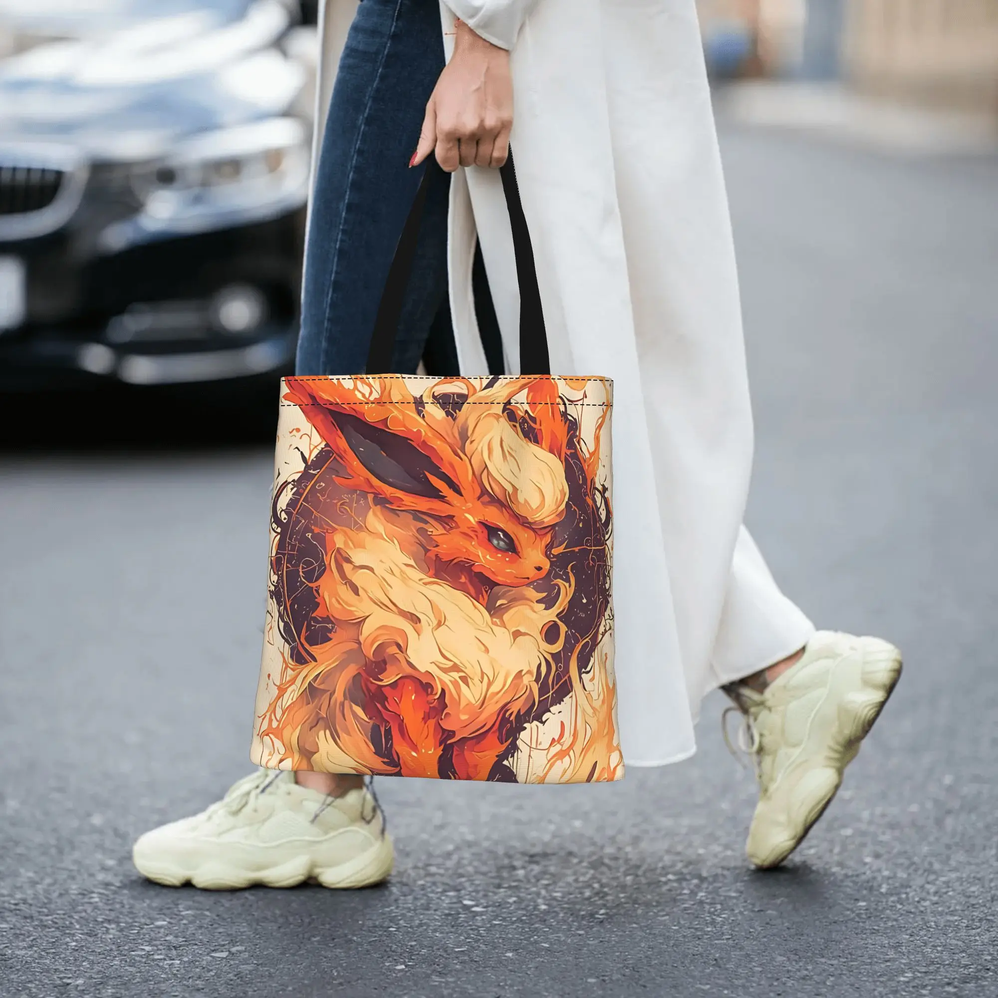 Customized Pokemon Eevee Eeveelution Women's Bag Shopping Bag Reusable Double Sided Canvas Tote Bag Shoulder  Handbag