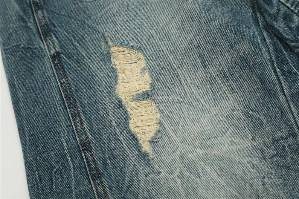 Zerrissene Doppelknie-Jeans für Herren, gewaschen, Distressed, locker, gerade, weites Bein, gespleißte Denim-Hosen für Herren – Detail 9