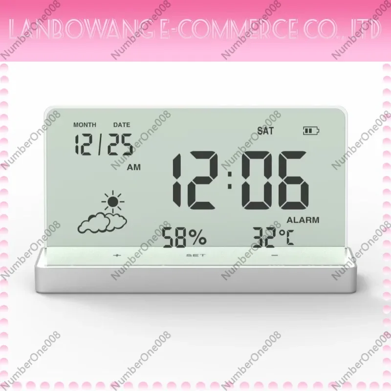 

Minimalist Digital Alarm Clock with Weather Humidity, Transparent Electronic Clock Silent Timepiece for Bedroom Kids