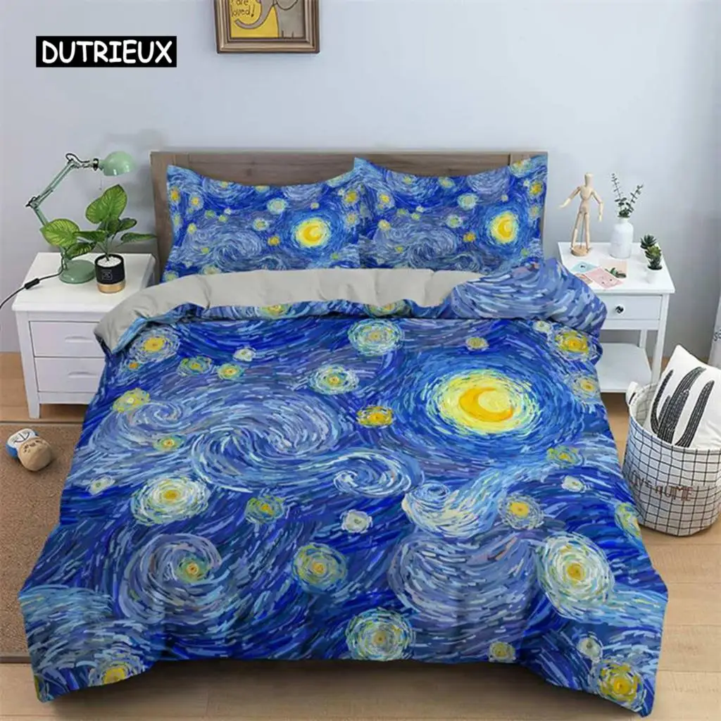 

3D Artistic Bedding Set King Monet Van Gogh Style Sky Oil Painting Pattern Printed Duvet Cover With Pillowcases Hot Sale 2/3PCS