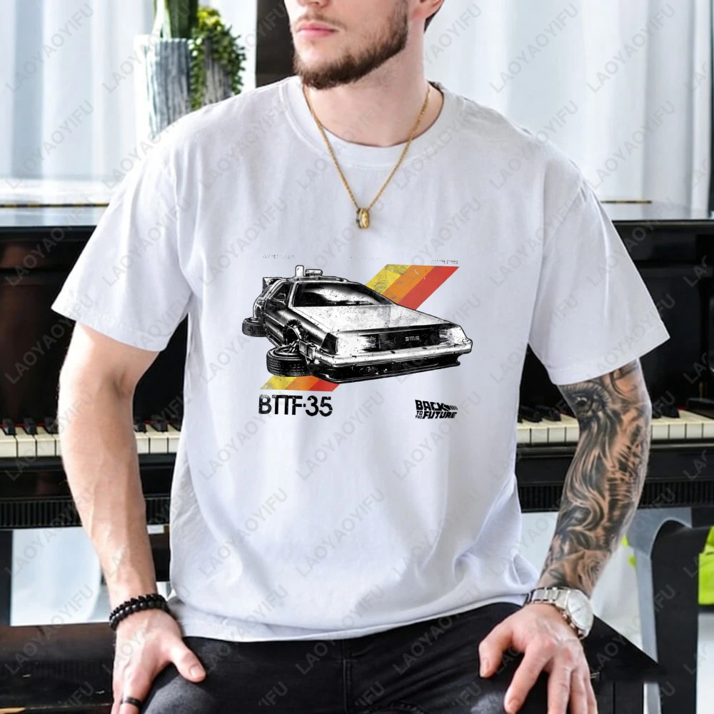 Back To The Future DeLorean Bttf 35 Anniversary Movie Car Print Unisex Cotton Tshirt Casual Summer Trendy Fashion Men Women Wear