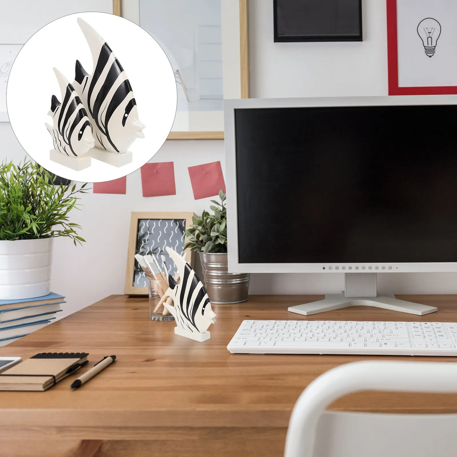 

2 шт. черно-белые полосатые деревянные фигурки рыб в средиземноморском стиле, устойчивые и стильные, для бара, компании, дома, настольного декора