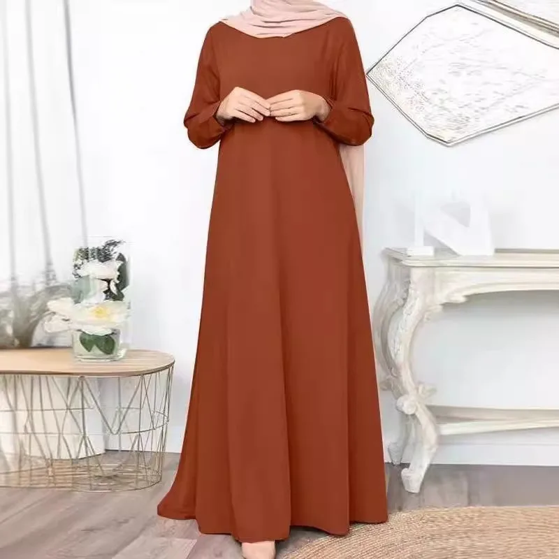 

Middle Eastern Muslim Dress Long Sleeve Loose Abaya Traditional Ethnic Solid Color Casual