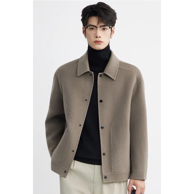 

100% Wool Short Double-Sided Woolen Coat for Men 25 New Autumn Winter Turn-Down Collar Casual Woolen Overcoat